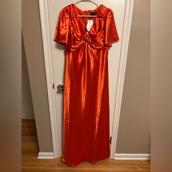 NWT Little Mistress Bridesmaid tea dress in sunset orange Sz 8 - Picture 2 of 7